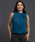 Tie Neck Sleeveless Blouse Teal
